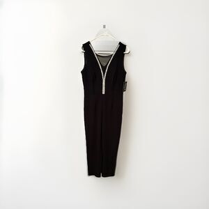 ALEXA B Nite Women's Jumpsuit‎ Sz 8 Sleeveless V Neck Jeweled Sequin Mesh Black